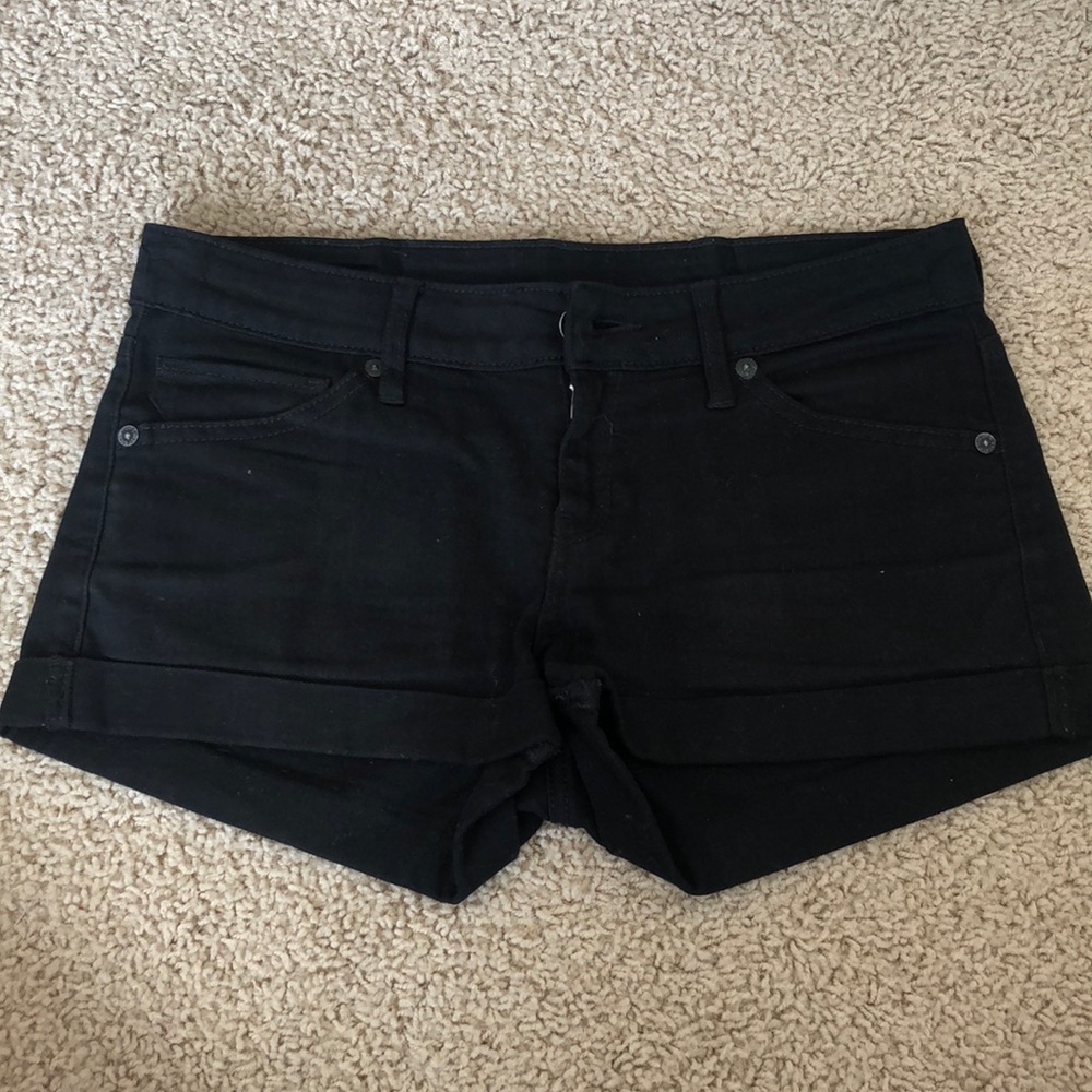 Black denim shorts